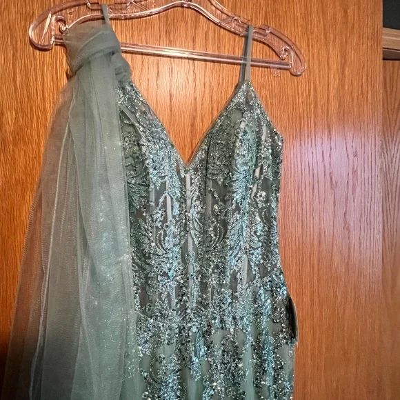 formal wedding guest dress midi Glamorous Blue Beaded Formal Gown GLGL3789